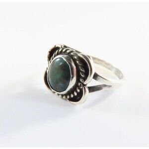 Vintage Petite Sterling Silver Polished Turquoise Ring Size 3 3/4